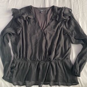 Simply Vera Vera Wang Black Ruffled Blouse Silver Threads Size XL